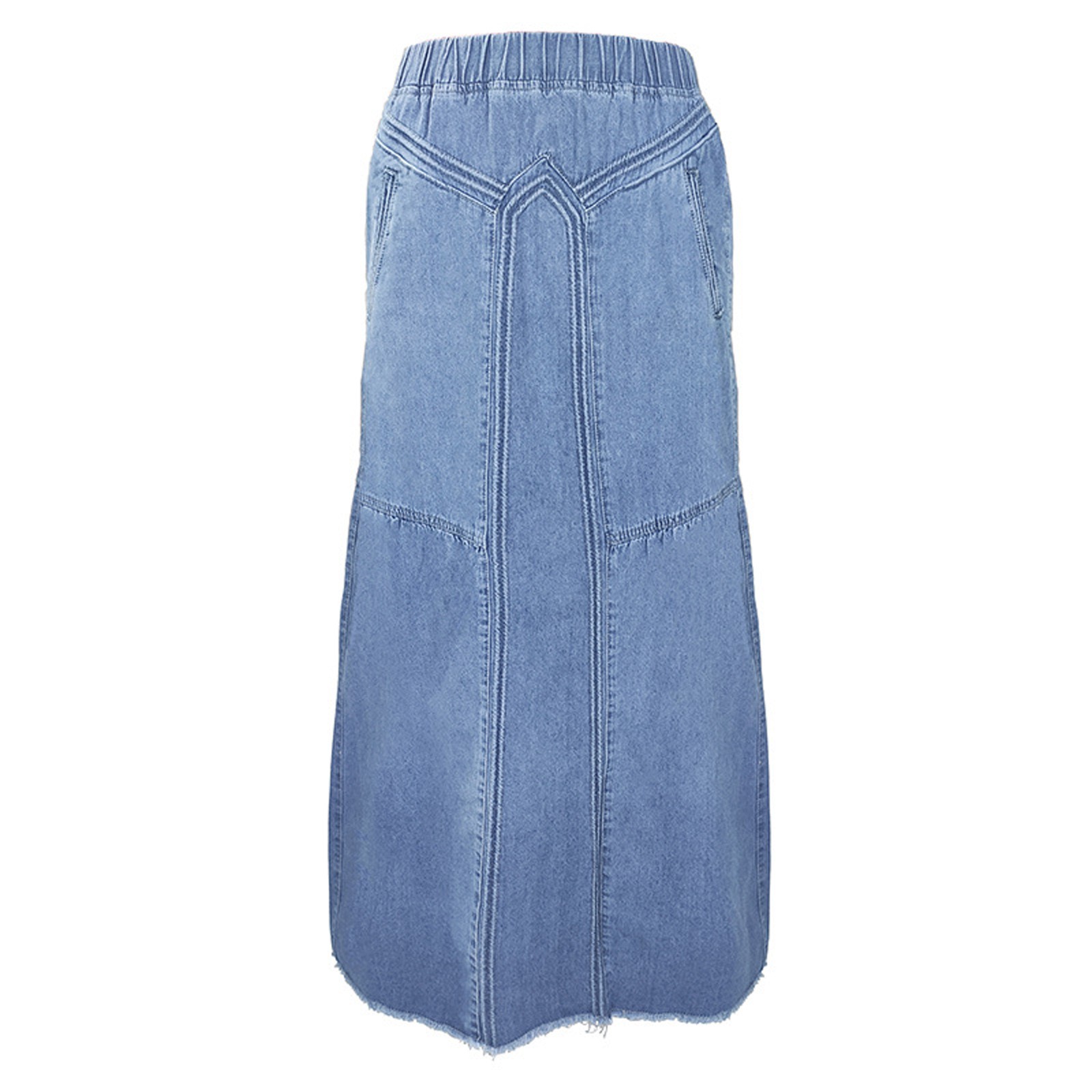 thumbnail image 4 of Falda larga vaquera de cintura alta para mujer - Corte ajustado en A, largo hasta la rodilla, bolsillos con abertura, botones y cremallera - 60 % algodón, 40 % poliéster - Para todas las estaciones, 4 of 5